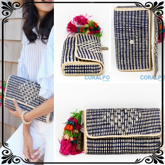 Dalia Handbags - Mar Y Sol Dalia Raffia Clutch, Navy